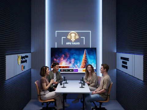 Studio podcast profesional untuk komunikasi kreatif